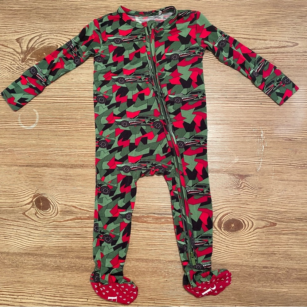 Posh Peanut Green and Red Hot Wheels Zip Footie Sleeper